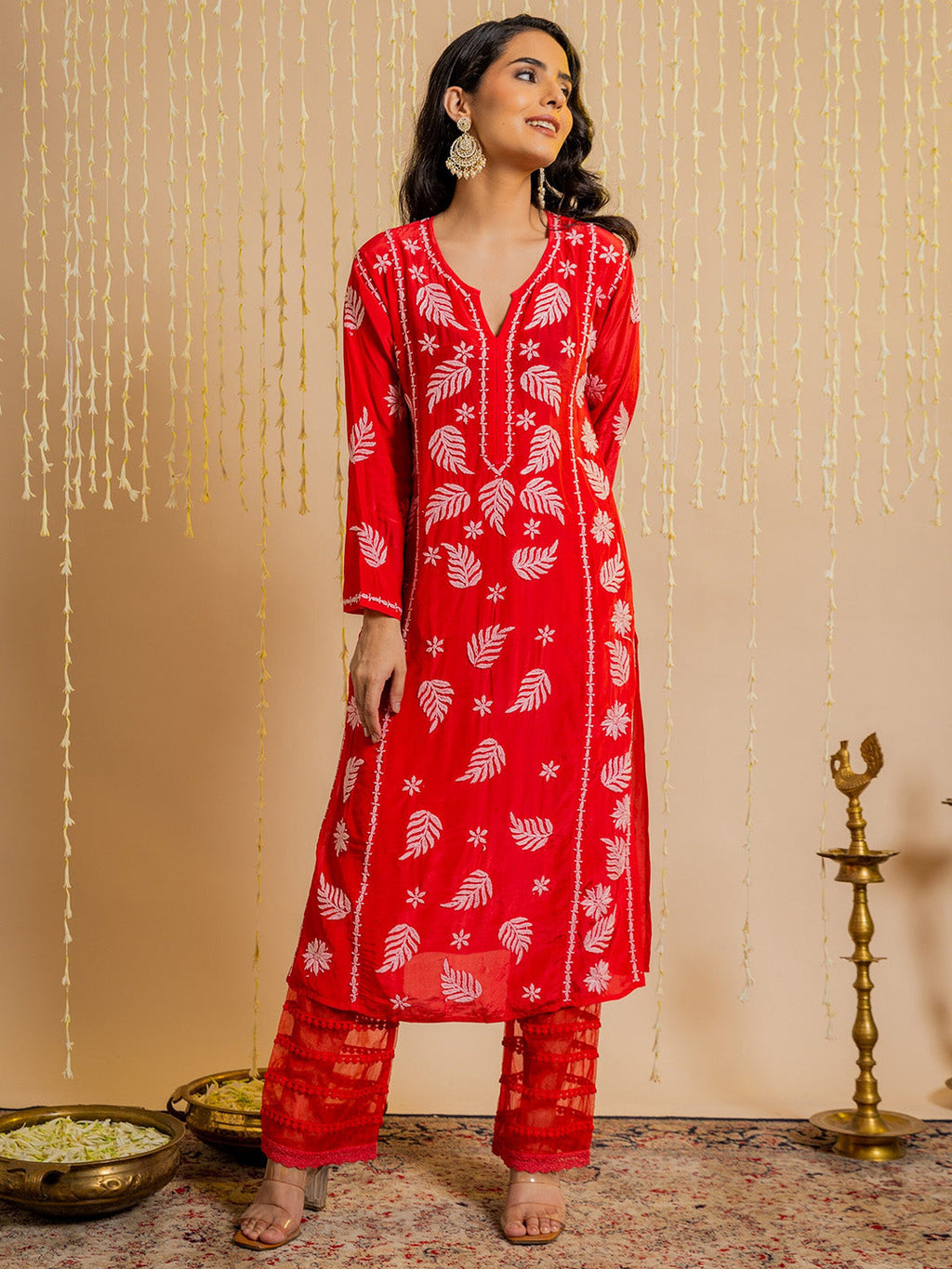 HOUSE OF KARI Ethnic Motifs Chikankari Silk Kurta | Grocsy