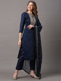 Saree Mall Navy Blue & Gold-Toned Embroidered Unstitched Dress Material | Grocsy