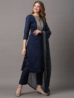 Saree Mall Navy Blue & Gold-Toned Embroidered Unstitched Dress Material | Grocsy