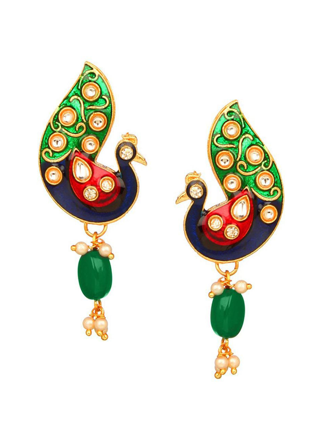 Cardinal Gold-Polished Green Studded Jewellery Set | Grocsy