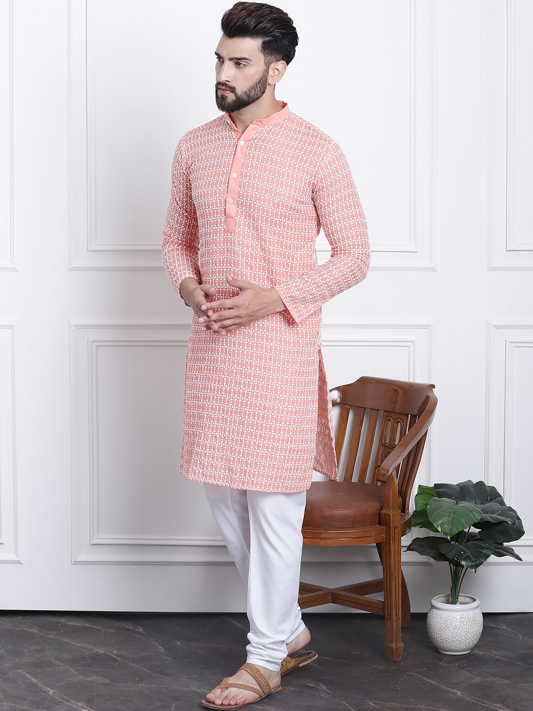Sojanya Floral Embroidered Regular Thread Work Pure Cotton Kurta with Churidar | Grocsy