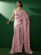 Sangria Floral Embellished Satin Saree | Grocsy