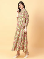 Joban Fashion Beige Cotton Printed & Hand Work Dress | Grocsy