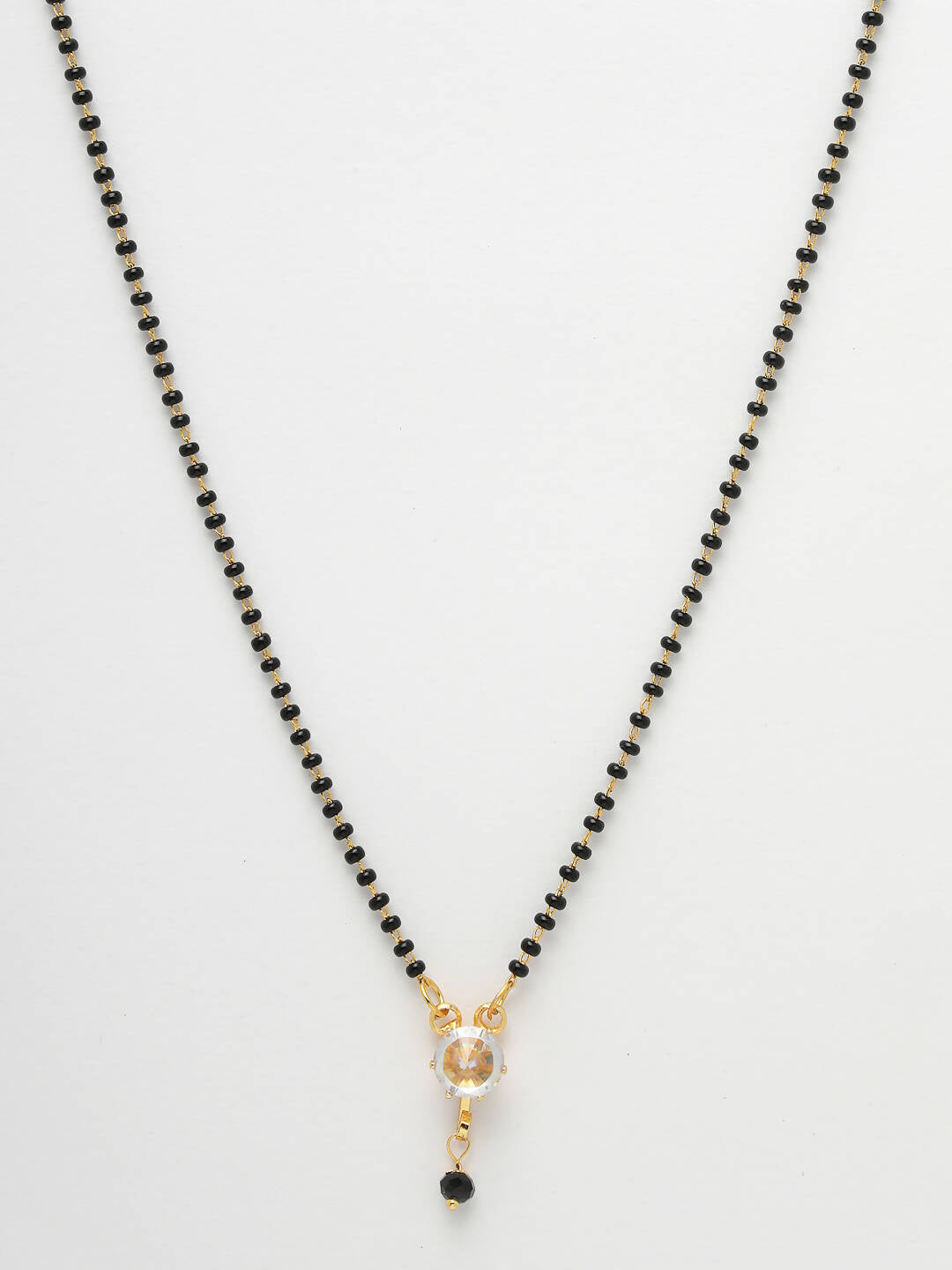 NVR Women Ethnic Gold-Polished Beaded Mangalsutra With Ad Stone | Grocsy