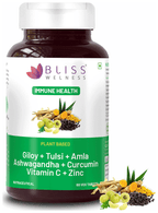 Bliss Welness Giloy + Tulsi + Amla + Ashwagandha + Curcumin Immunity Health Veg Tablet | Grocsy