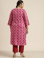 Sztori Women Plus Size Pink & Off White Printed Kurta | Grocsy