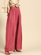 TAG 7 Women Pink Solid Wide Leg Palazzos | Grocsy