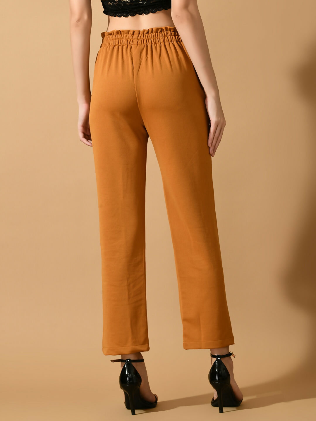 Myshka Women's Mustard Straight Fit Party Trouser | Grocsy