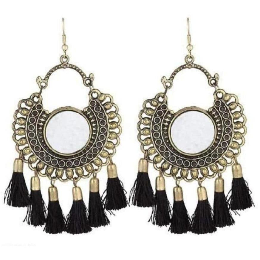 MS Fashion India German Silver Mirror Style Black Color Threads Chandbali Earrings | Grocsy