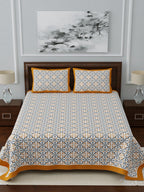 LIVING ROOTS White & Blue Ethnic Motifs Jaipuri 210 TC Cotton Double King Bedsheets With 2 Pillow Covers | Grocsy