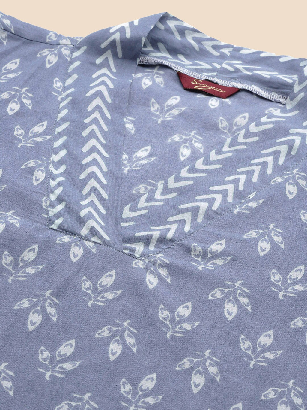 Sangria Blue & White Ethnic Motifs Printed V-Neck Pure Cotton A-Line Kurta With Salwar | Grocsy