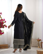 Teeya Creation Black Color Pure Chinnon Silk Embroidery Work Functional Wear Salwar Suit | Grocsy