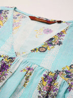 Sangria Floral Print Pleated Empire Kurta | Grocsy