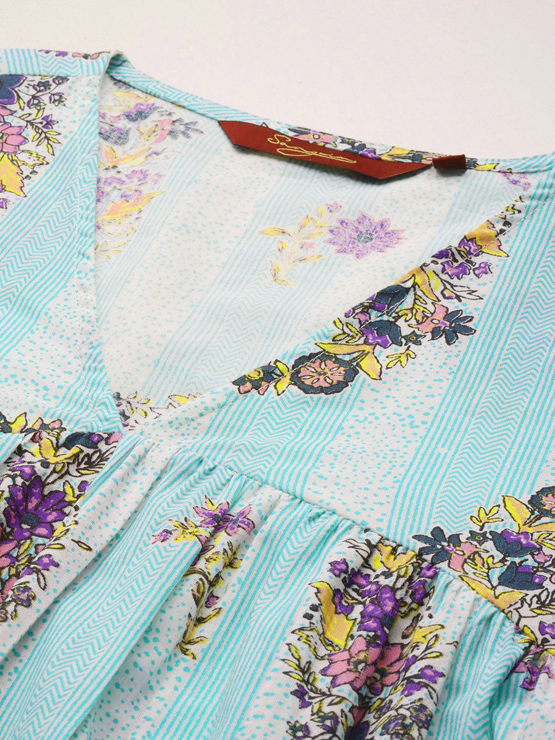 Sangria Floral Print Pleated Empire Kurta | Grocsy