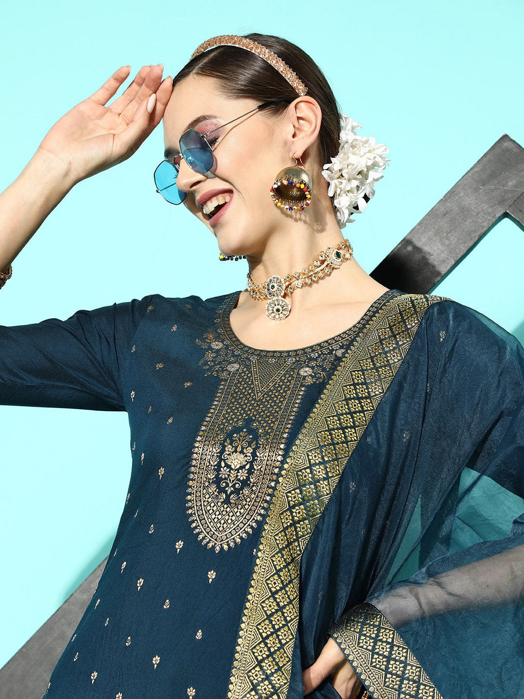 Sangria Women Floral Yoke Design Regular Kurta with Palazzos & With Dupatta | Grocsy