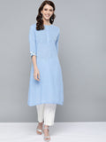 HERE&NOW Women Blue Solid Straight Kurta | Grocsy