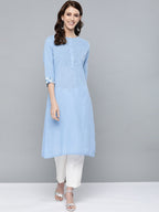 HERE&NOW Women Blue Solid Straight Kurta | Grocsy
