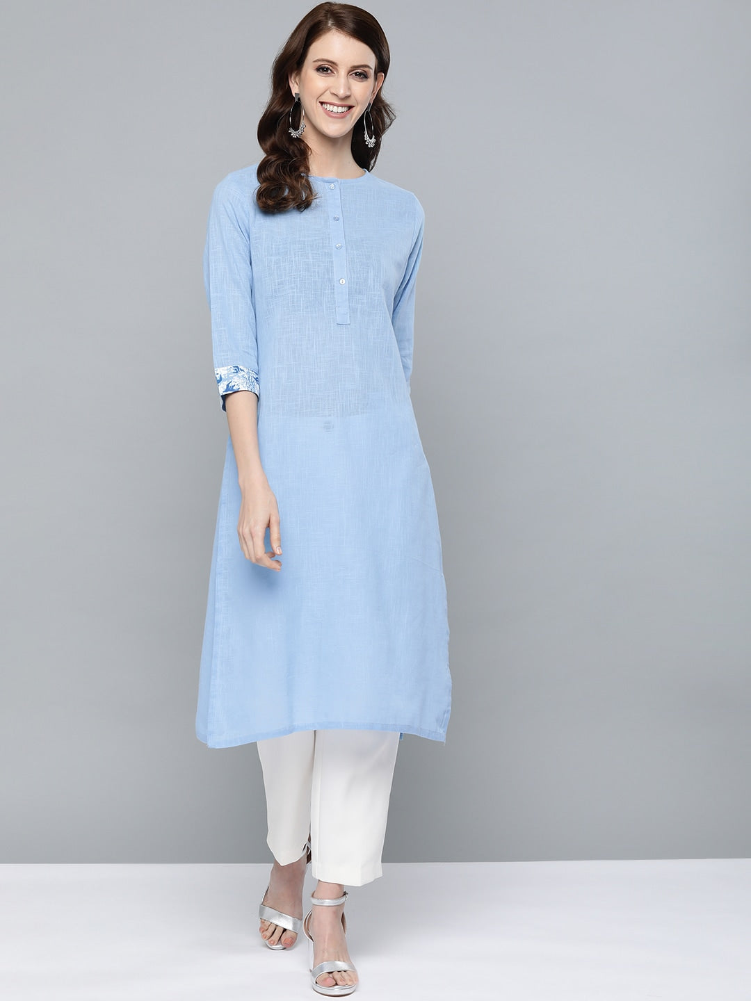 HERE&NOW Women Blue Solid Straight Kurta | Grocsy