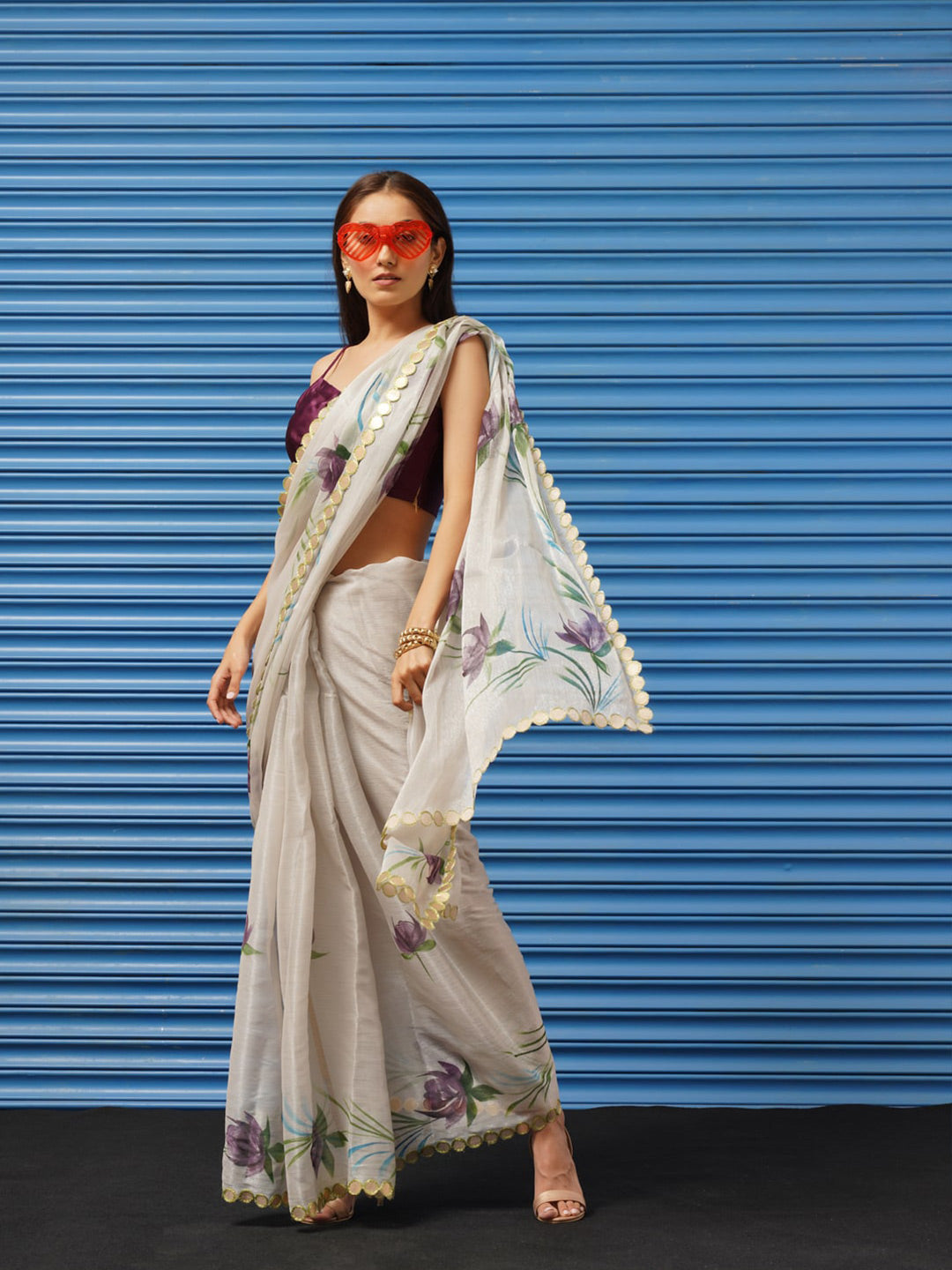 Tikhi Imli Floral Printed Poly Chiffon Saree | Grocsy