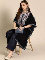 Sangria Women Floral Yoke Design Flared Sleeves Jacquard Kaftan Kurta | Grocsy