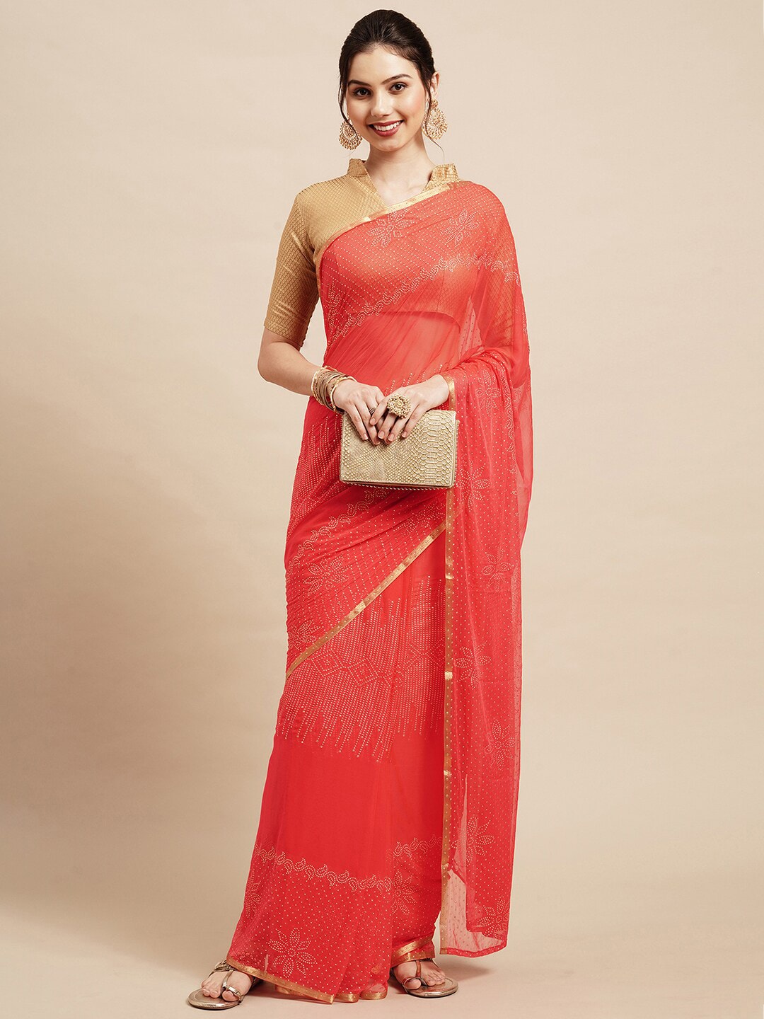 Saree Mall Peach-Coloured Embellished Sarees | Grocsy