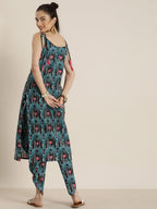 Sangria Women Blue & Pink Printed Pure Cotton Kurta with Dhoti Pants | Grocsy