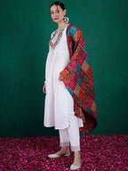 Sangria Floral Yoke Embroidered Straight Kurta & Trousers With Dupatta | Grocsy
