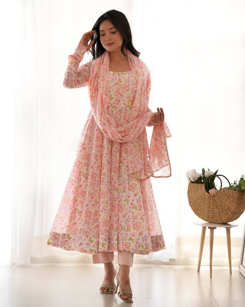 Joban Fashion Peach Kurta Set Organza Sequin Embroidery Work | Grocsy