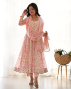 Joban Fashion Peach Kurta Set Organza Sequin Embroidery Work | Grocsy
