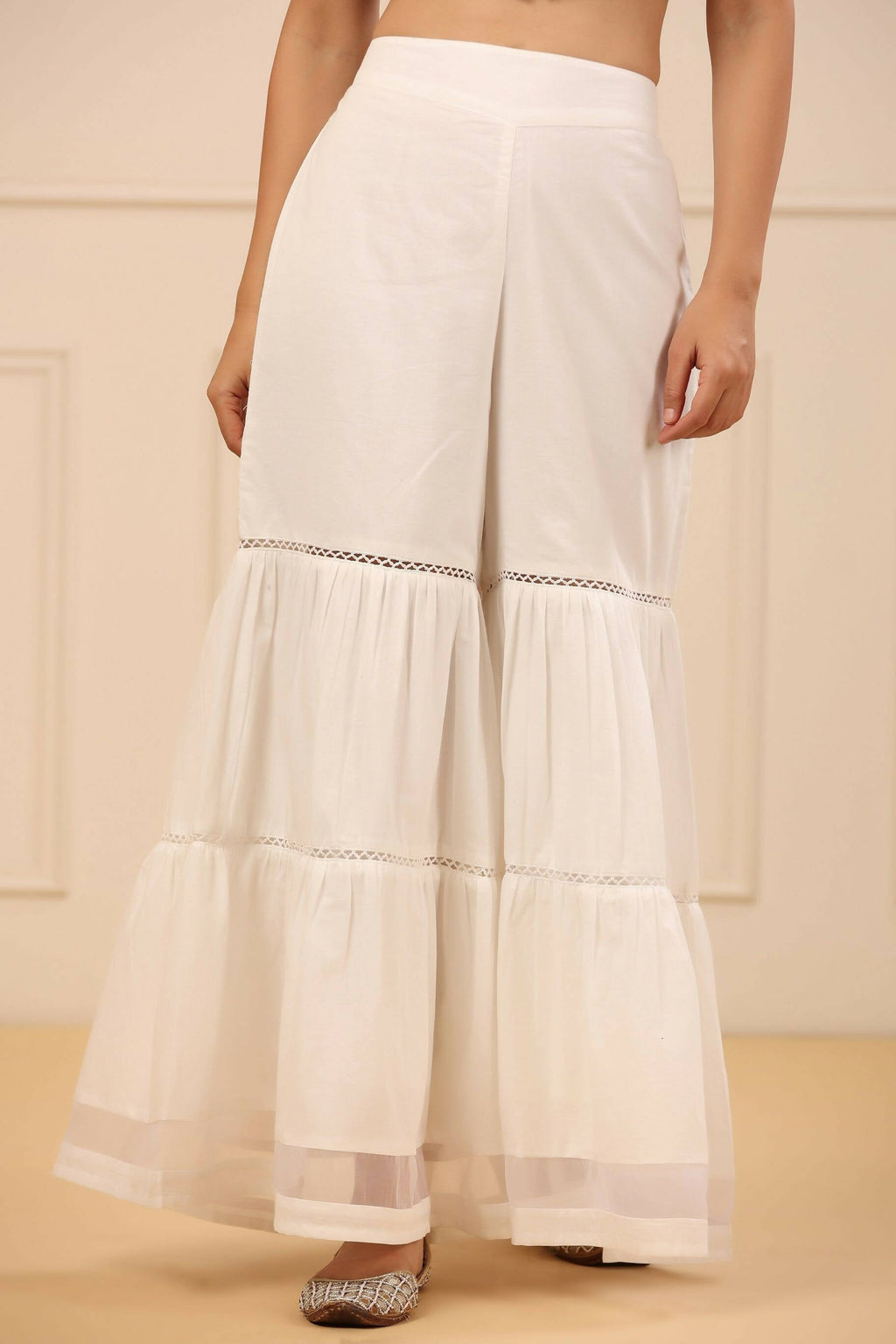 Juniper Women's White Cambric Tiered Sharara | Grocsy
