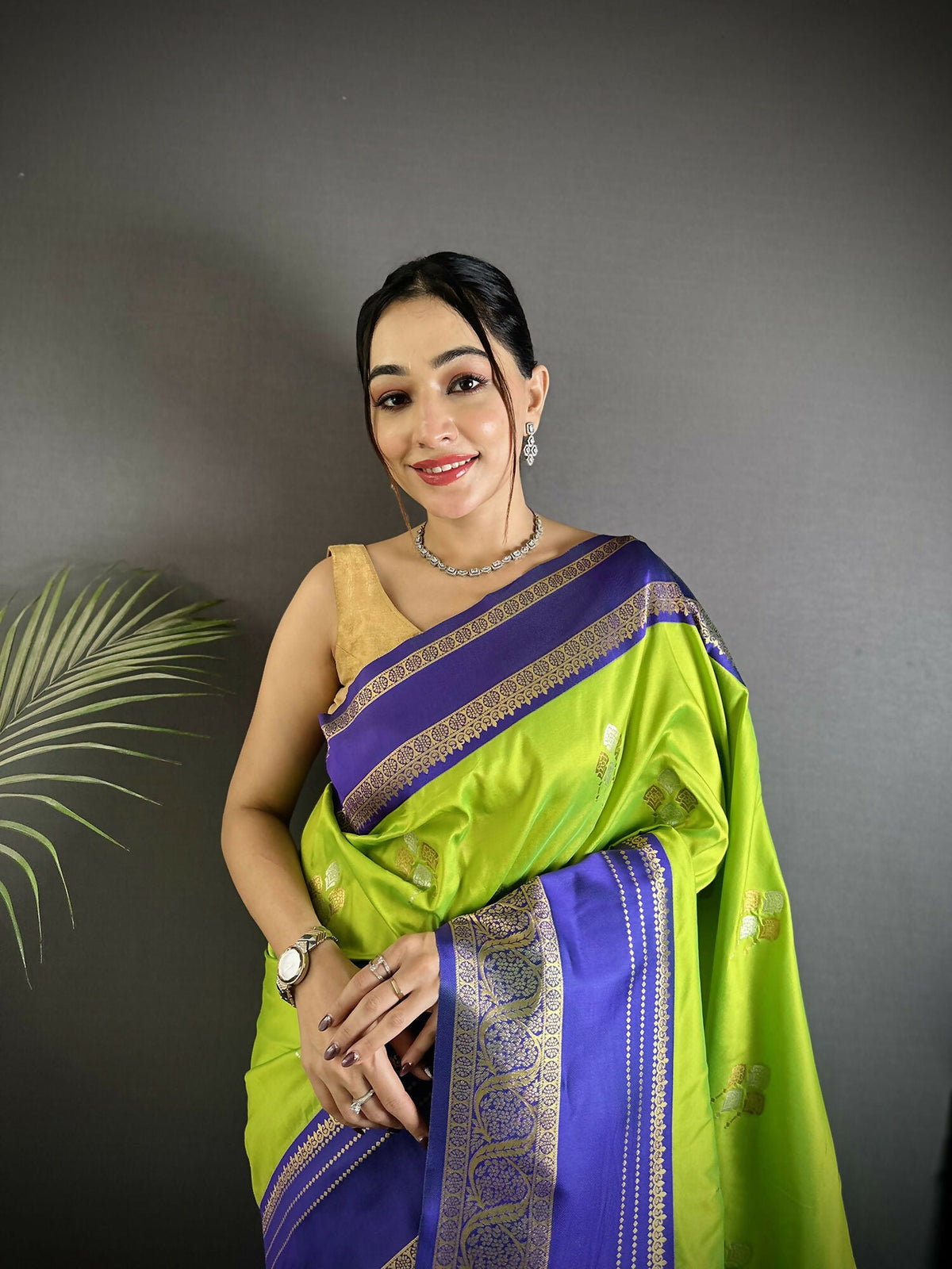 Joban Fashion Light Green Banarasi Soft Silk Woven Saree | Grocsy