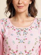 Pink Chinon Floral Embroidered Dress - Nandani | Grocsy