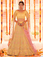 Myra Yellow Organza Embroidered Designer Lehenga | Grocsy