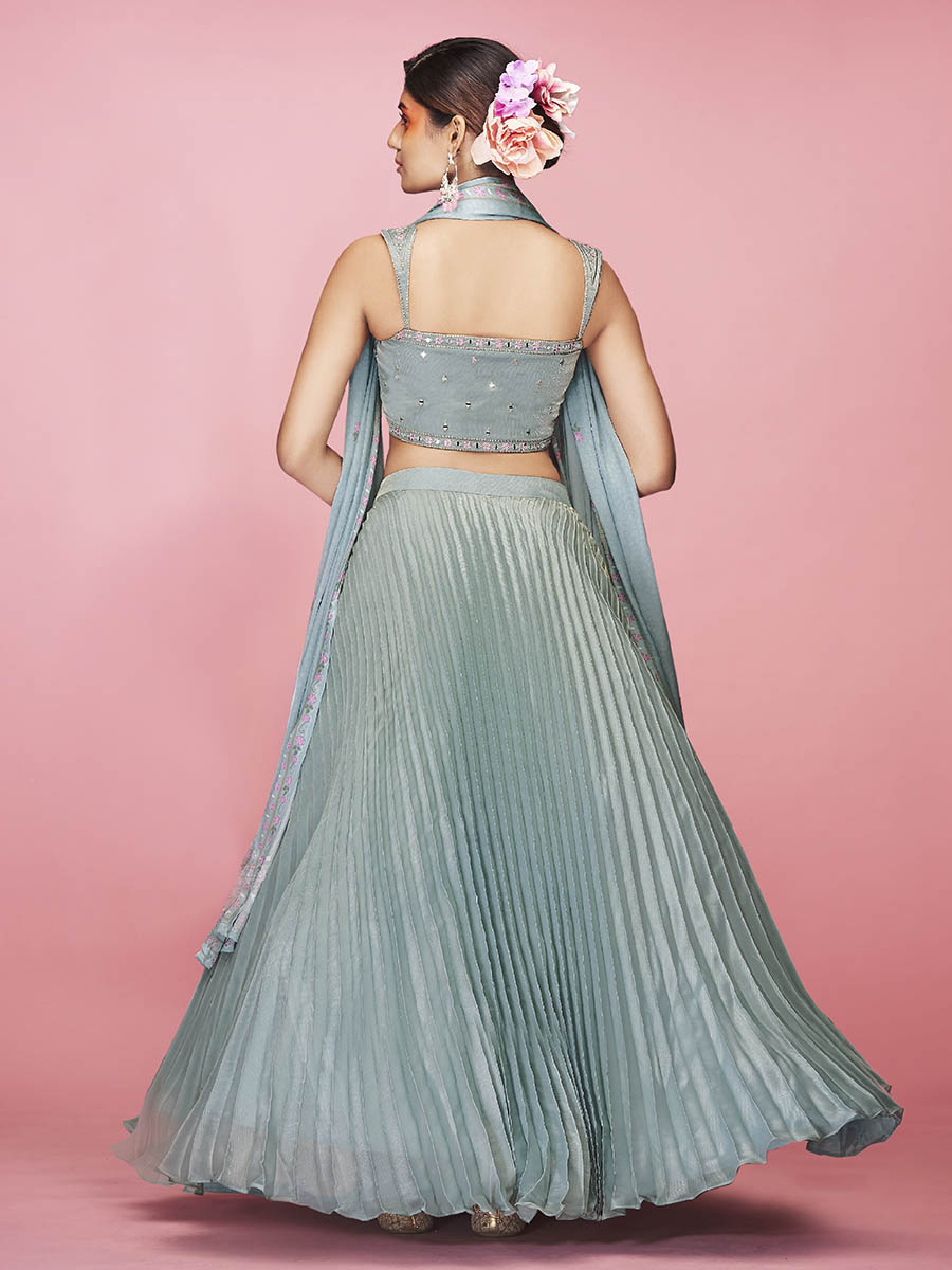 Myra Sky Blue Art Silk Embroidered Designer Lehenga | Grocsy