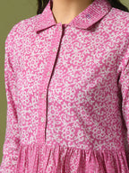 Myshka Women's Pink Embellished Cotton Gathered Party Empire Top | Grocsy