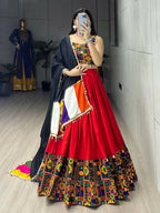 Yash Enterprise Red Rayon Cotton Embroidery Semi Stitched Navratri Chaniya Choli | Grocsy