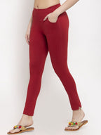TAG 7 Women Maroon Solid Ankle-Length Leggings | Grocsy