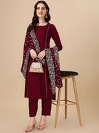 HERE&NOW Maroon & White Gotta Patti Kurta with Trousers & Dupatta | Grocsy