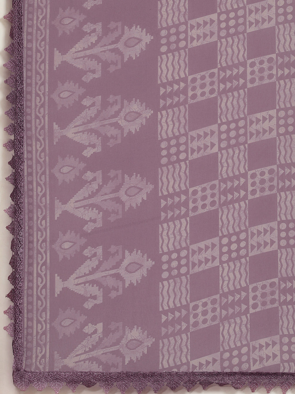 Tikhi Imli Mauve Batik Saree With Chikankari Lace | Grocsy
