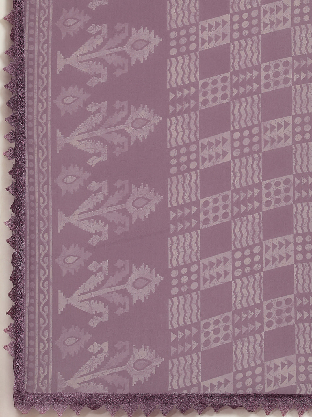 Tikhi Imli Mauve Batik Saree With Chikankari Lace | Grocsy