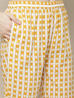 Sangria Women Yellow Printed Pure Cotton Kurti with Trousers & Dupatta Set | Grocsy