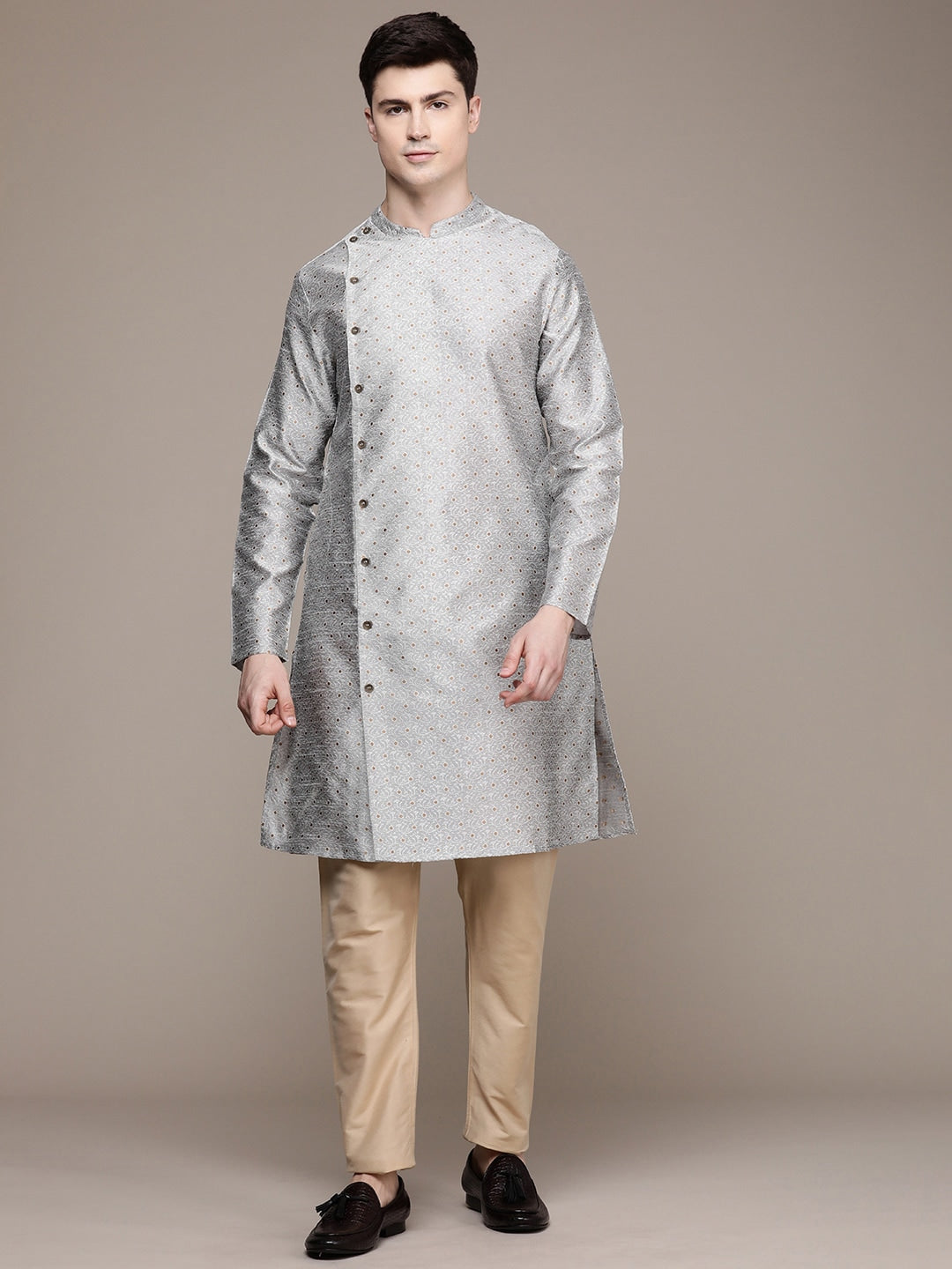 House of Pataudi Ethnic Motifs Embroidered Thread Work Angrakha Rozana Kurta | Grocsy