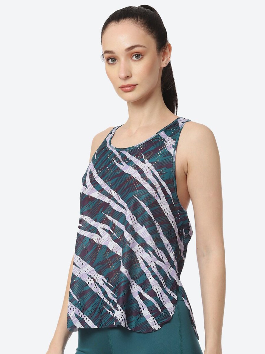ASICS Ventilate Actibreeze Aop Women White Green Printed T-shirt | Grocsy