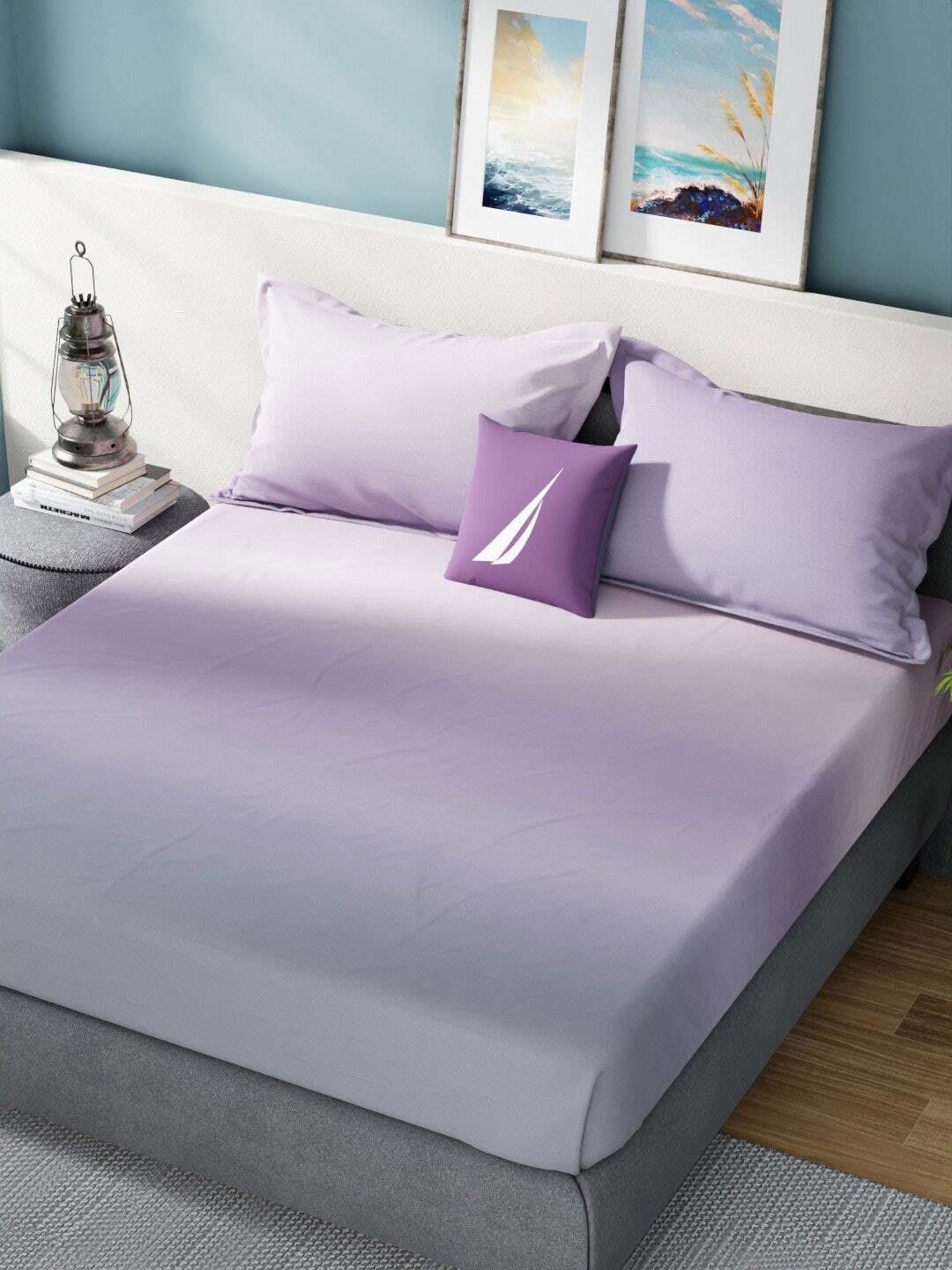 Nautica Bradford Purple & Mauve 160 TC Pure Cotton King Bedsheet & 2 Pillow Covers | Grocsy