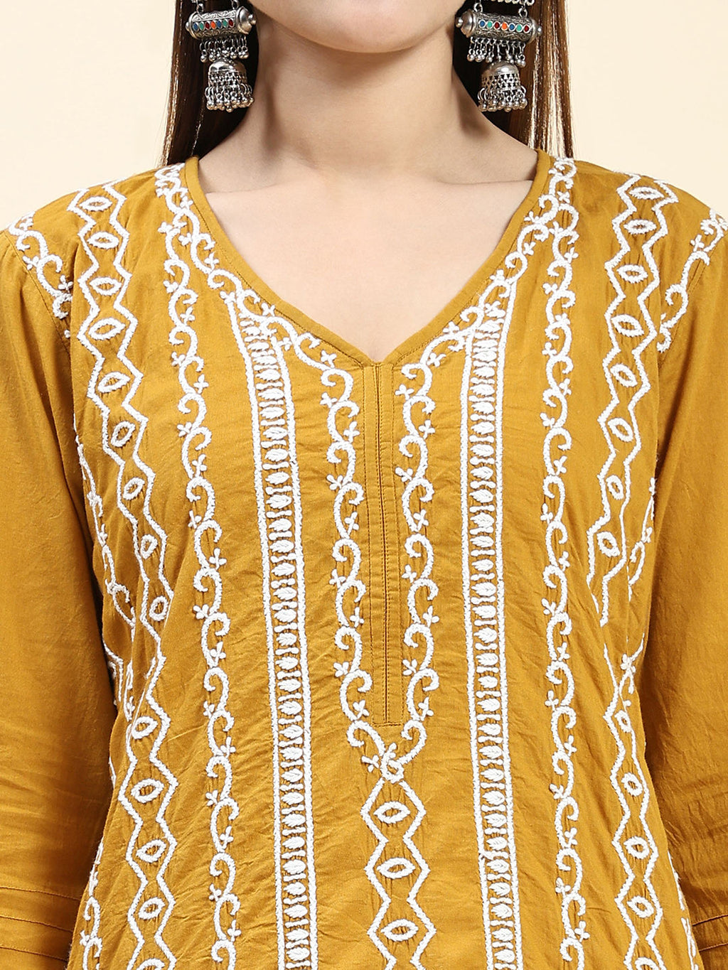 HOUSE OF KARI Ethnic Motifs Embroidered Chikankari Cotton Kurta | Grocsy
