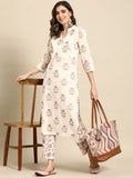 Sangria Women Floral Printed Regular Sequinned Pure Cotton Kurta with Trousers | Grocsy