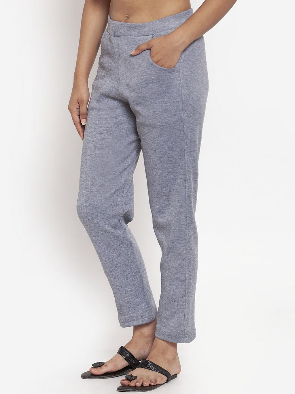 TAG 7 Women Grey Woolen Ankle-Length Leggings Pants | Grocsy