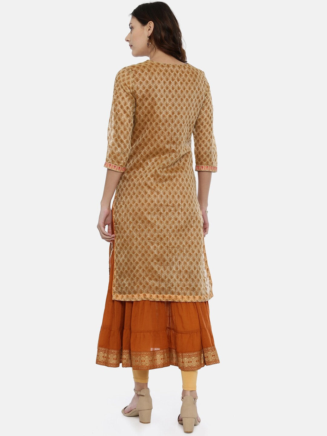 Souchii Beige & White Printed Straight Kurta | Grocsy