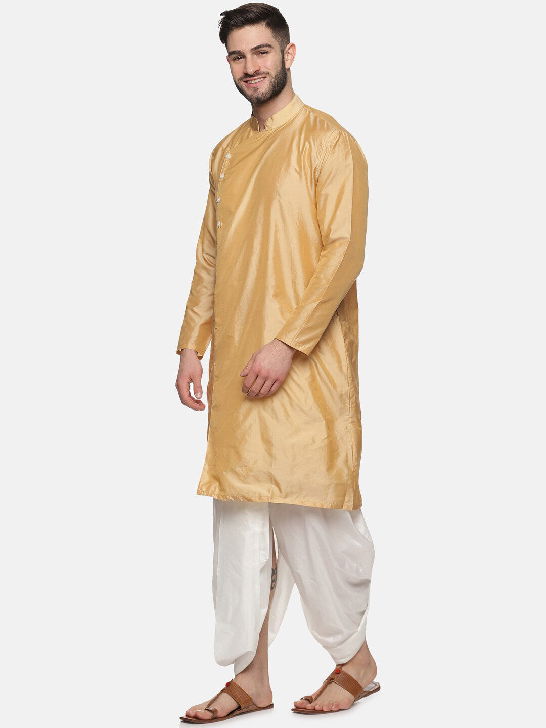 Sethukrishna Men Beige Kurta with Dhoti Pants | Grocsy