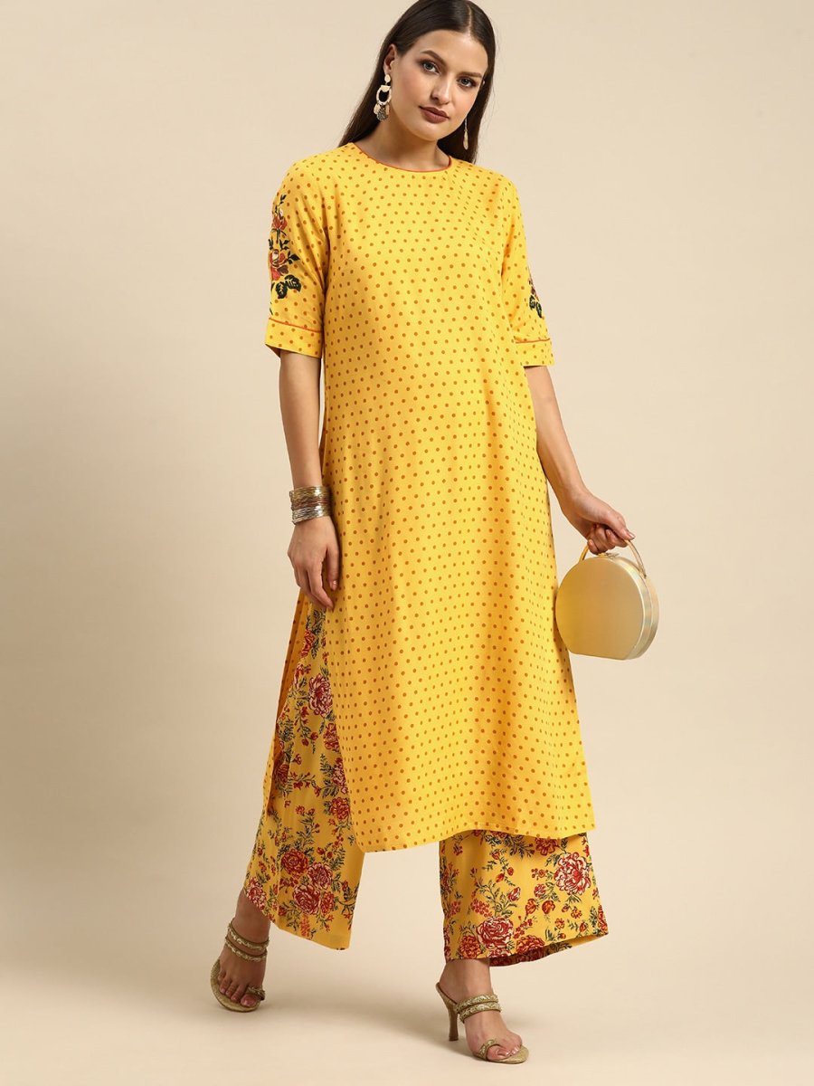 All About You Women Yellow Printed Kurta with Palazzos | Grocsy
